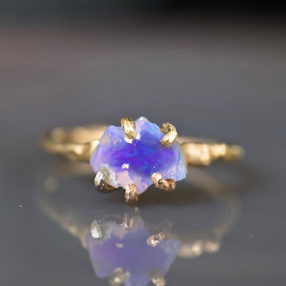 Australian Opal Small Stone Ring on a Yellow Gold Band