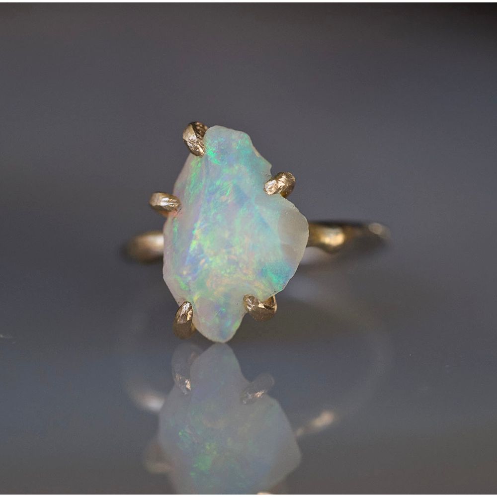 Australian Exceptional Opal Medium Stone Ring on a Palladium and Gold Band
