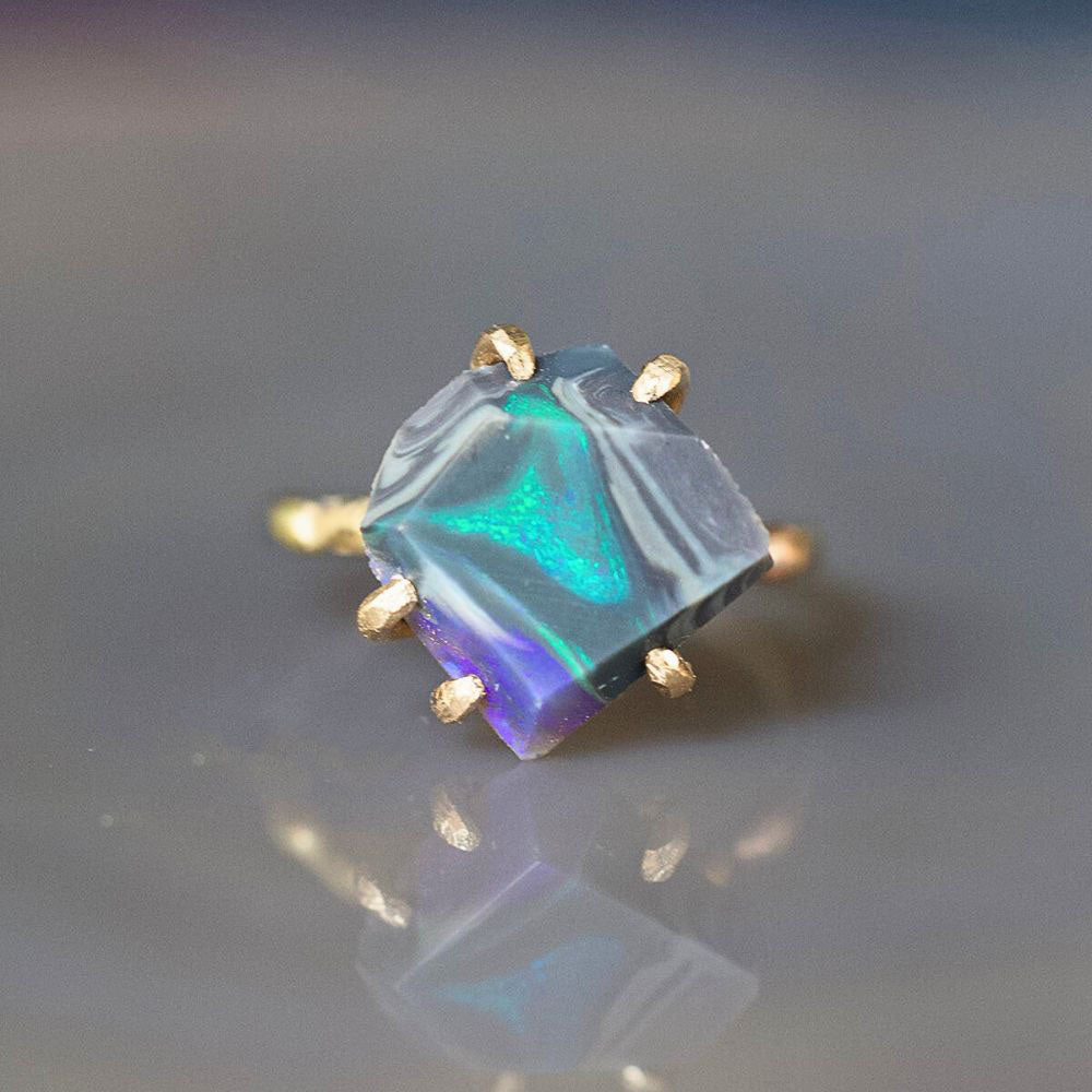 Australian Opal Medium Stone Ring on a Palladium and Gold Band