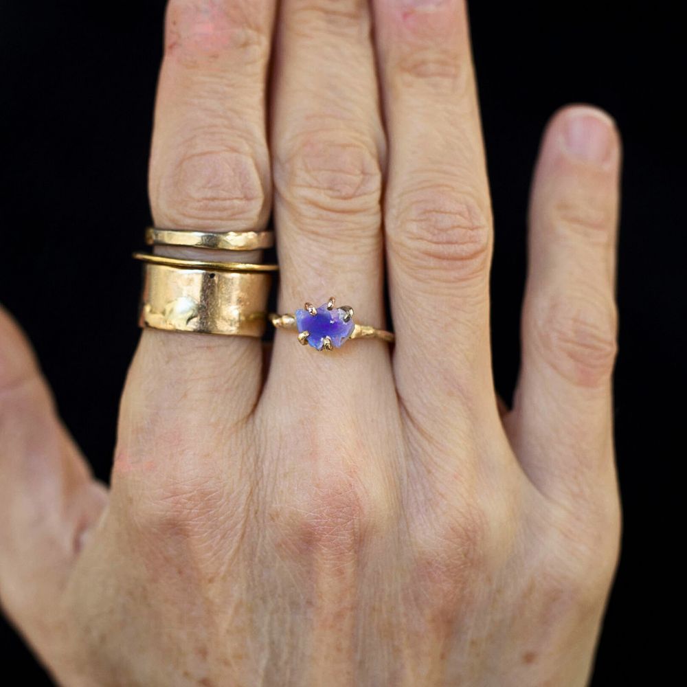 Australian Opal Small Stone Ring on a Yellow Gold Band