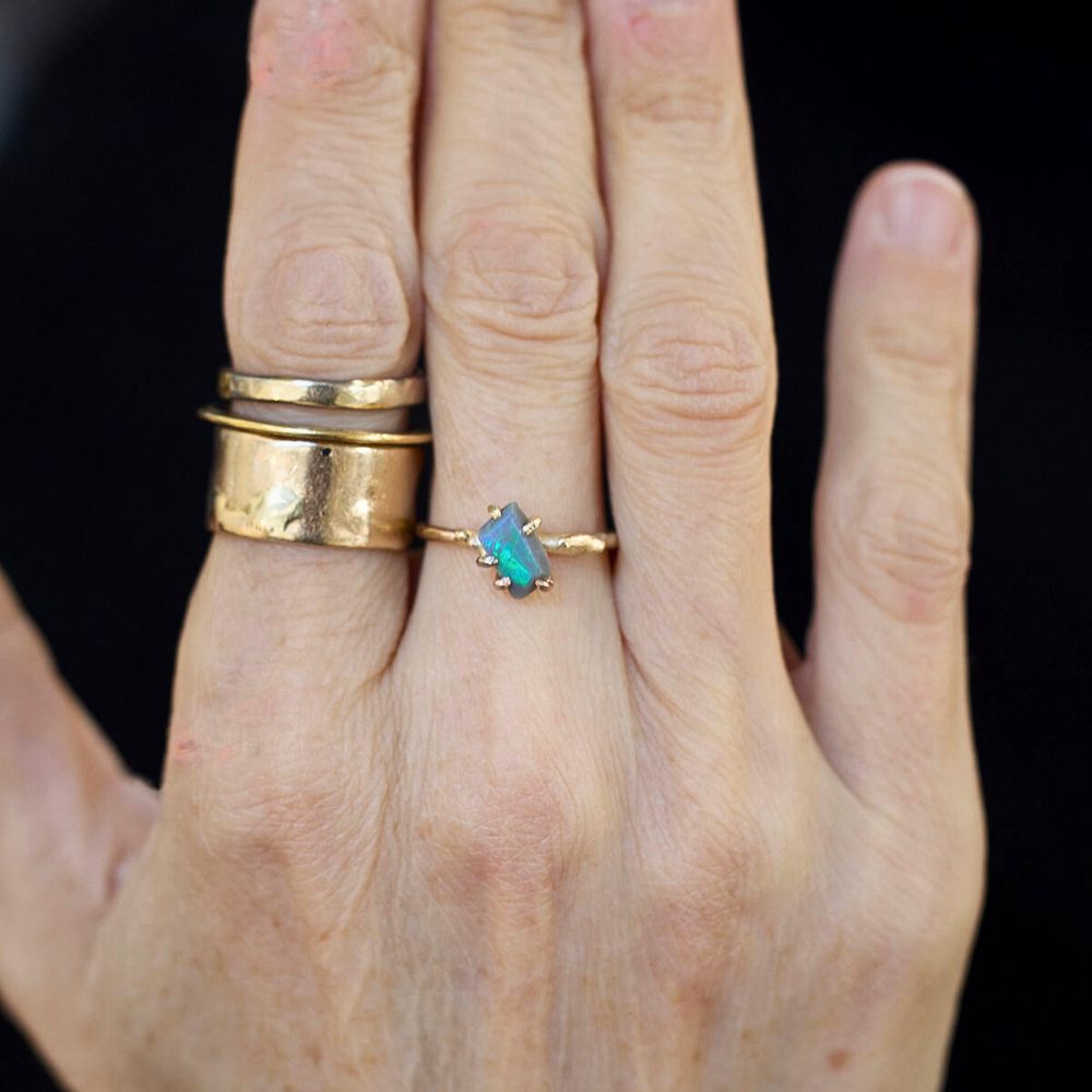 Australian Opal Small Stone Ring on a Yellow Gold Band