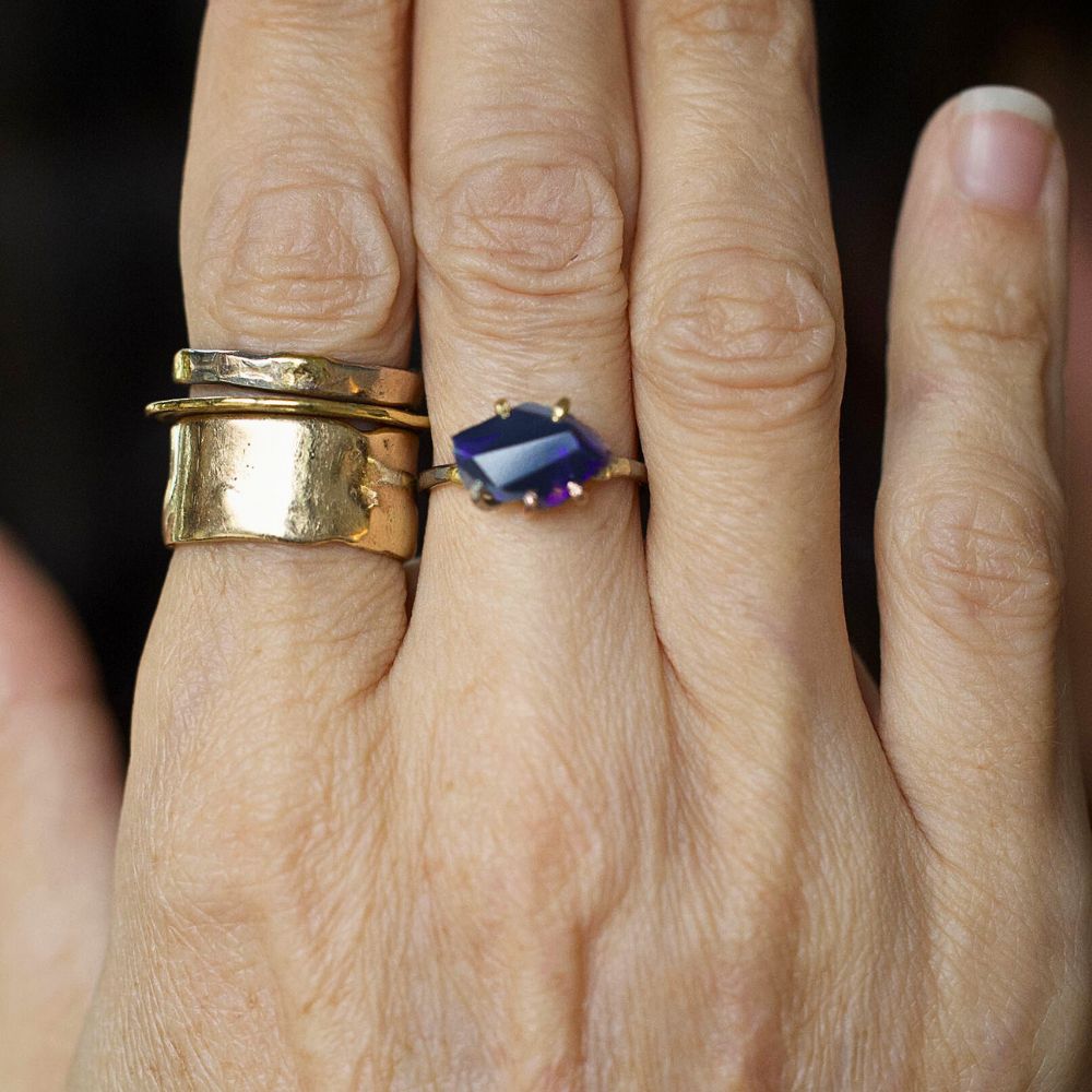 Australian Dark Opal Small Stone Ring on a Palladium and Gold Band