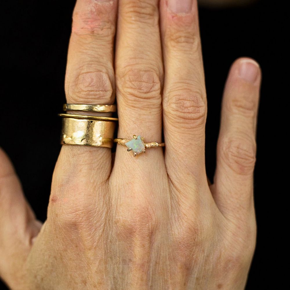 Australian Opal Small Stone Ring on a Yellow Gold Band