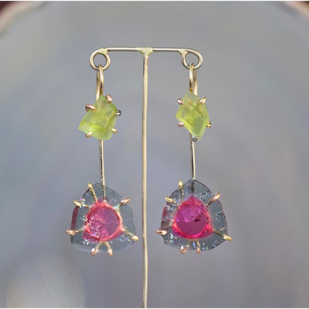 Peridot and Watermelon Tourmaline Day to Night Earring Set