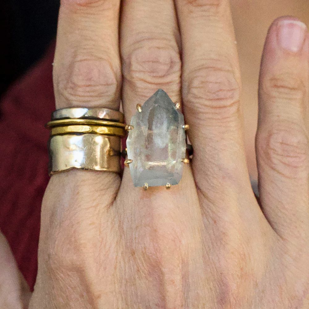 Blue Tourmalated Quartz Large Stone Ring