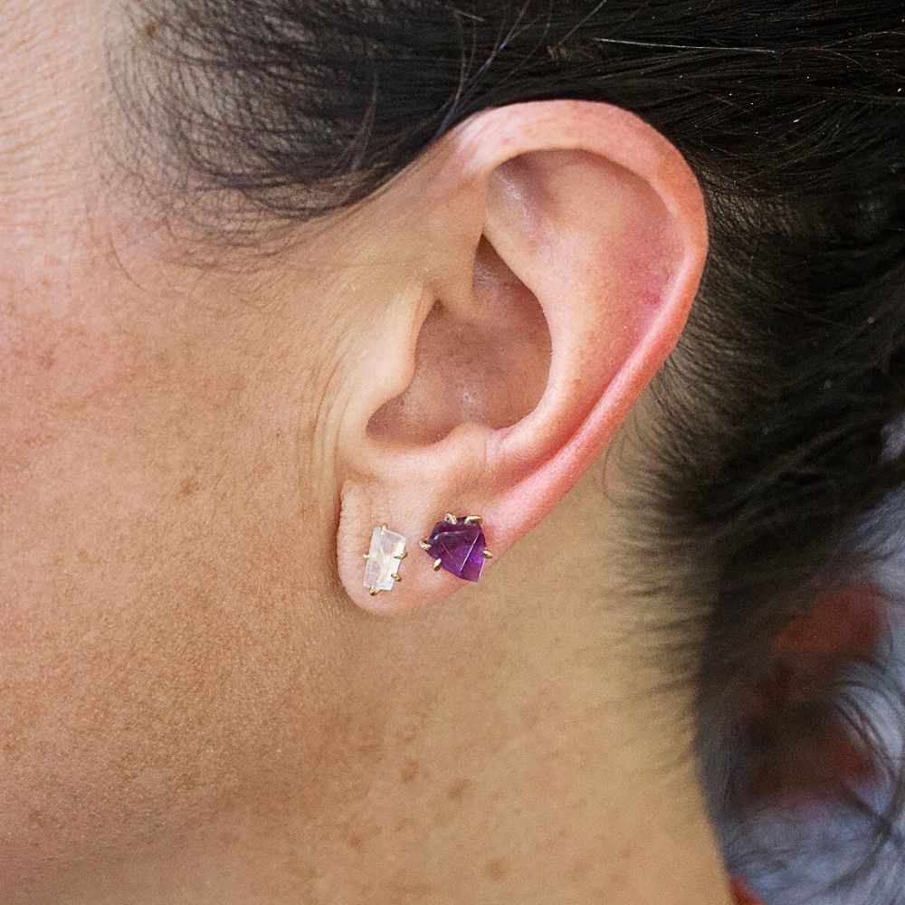 Rainbow Moonstone Small Stone Single Stud