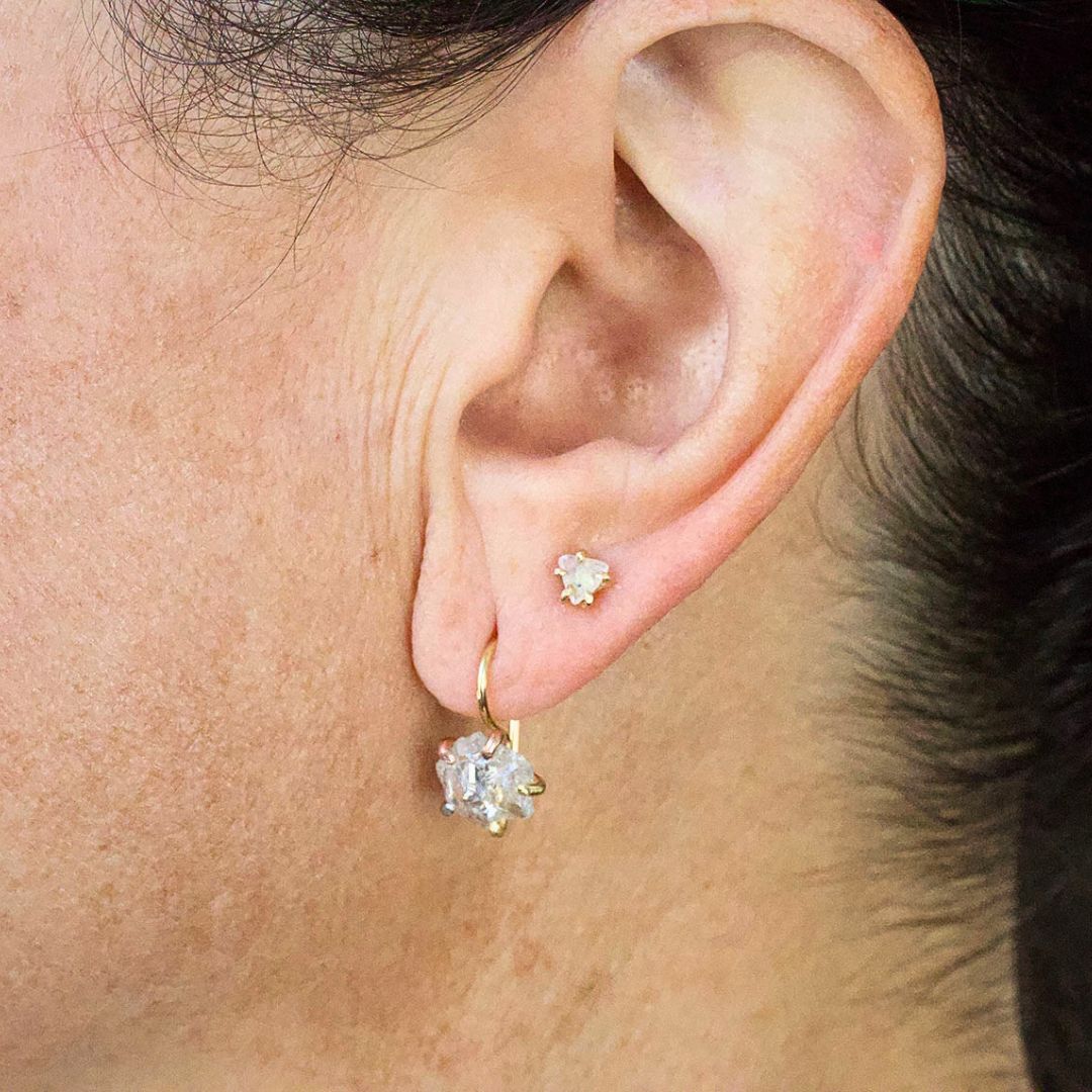 Canadian 3.44 ct Rough Cut Diamond Hook Earrings