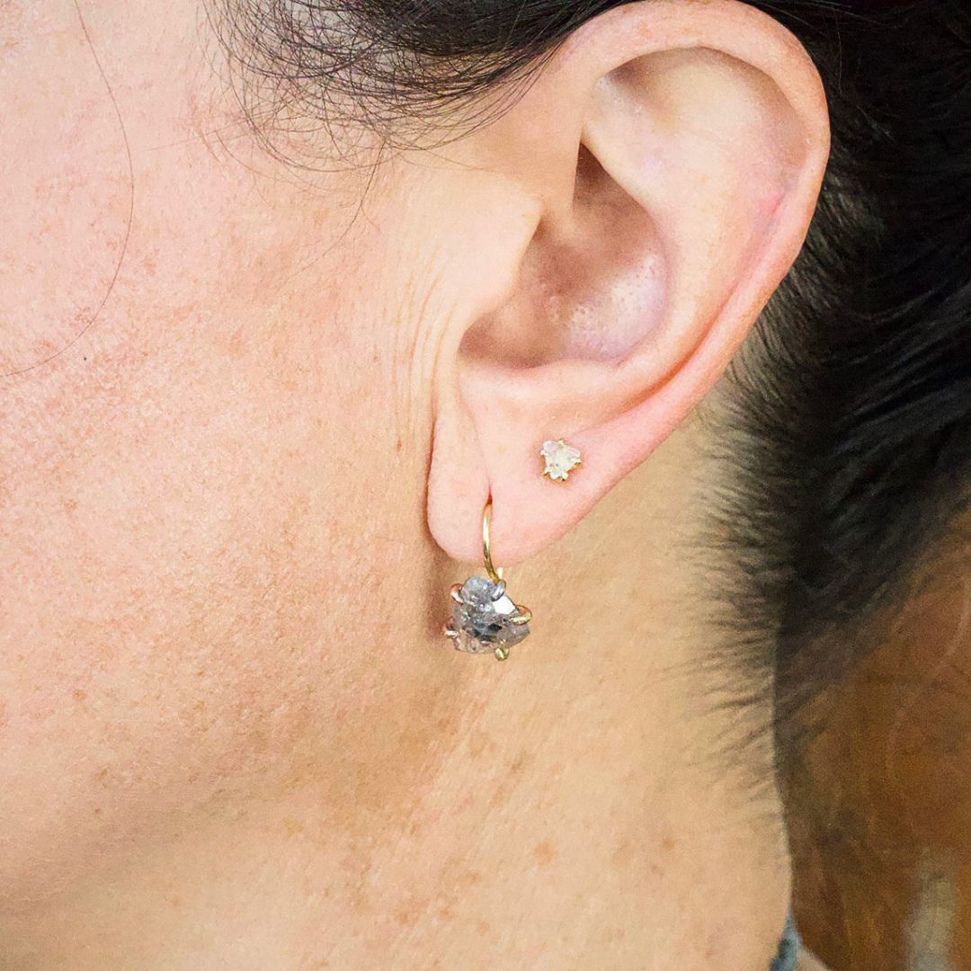 Salt and Pepper 3.07 ct Rose Cut Diamond Hook Earrings