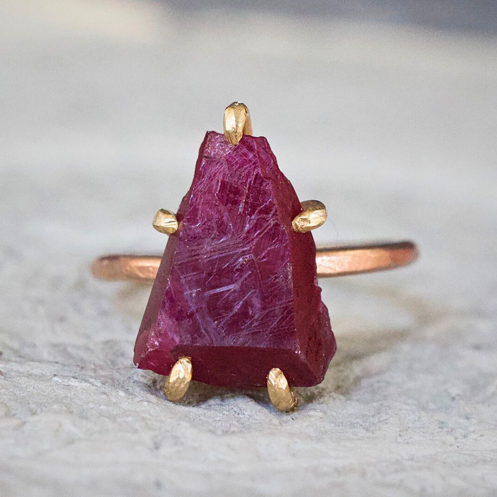 Unheated Longido Ruby Medium Stone Ring on a Rose Gold Band