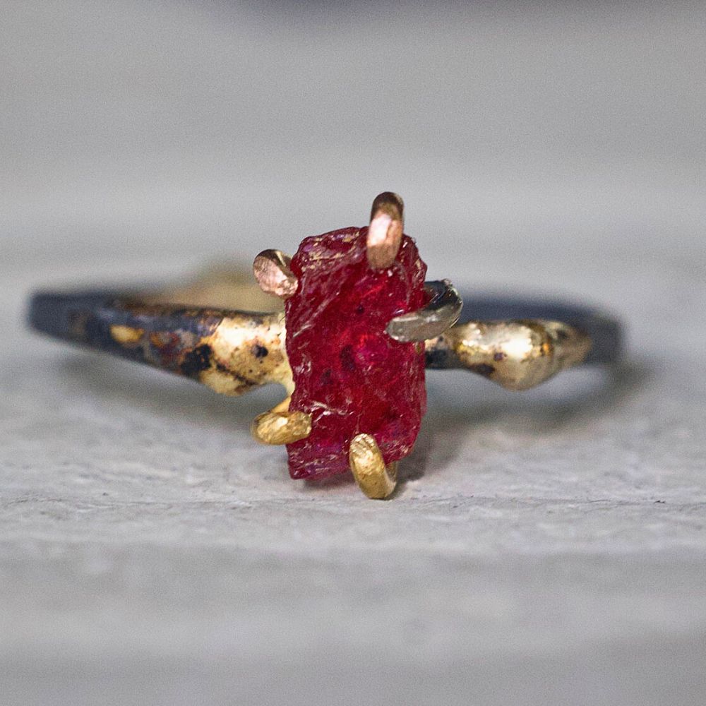 Unheated Tanzanian Ruby Small Stone Ring