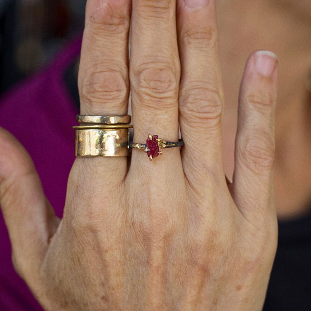 Unheated Tanzanian Ruby Small Stone Ring