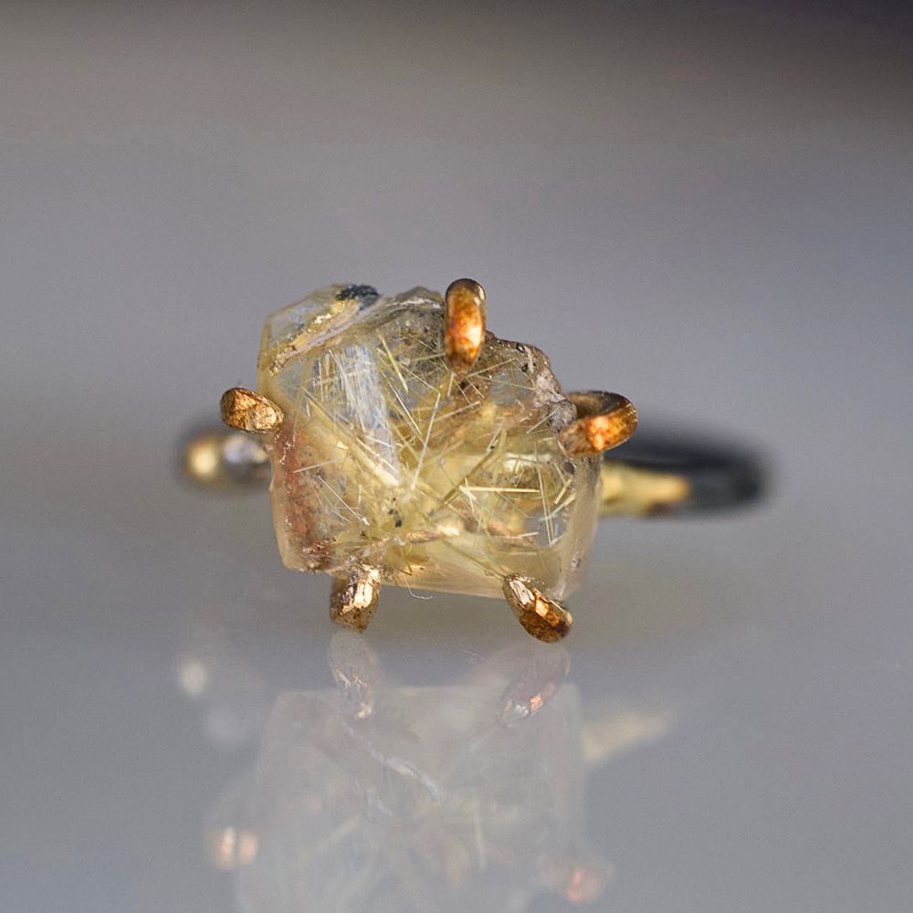 Rutilated Quartz Medium Stone Ring