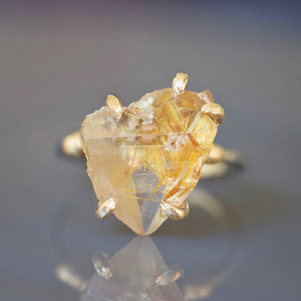 Rutilated Quartz Medium Stone Ring