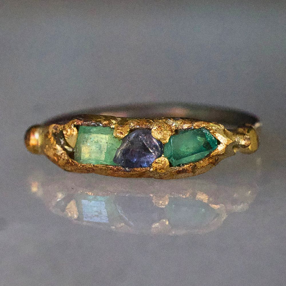 Sapphire, Emerald and Rose Cut Diamond Band