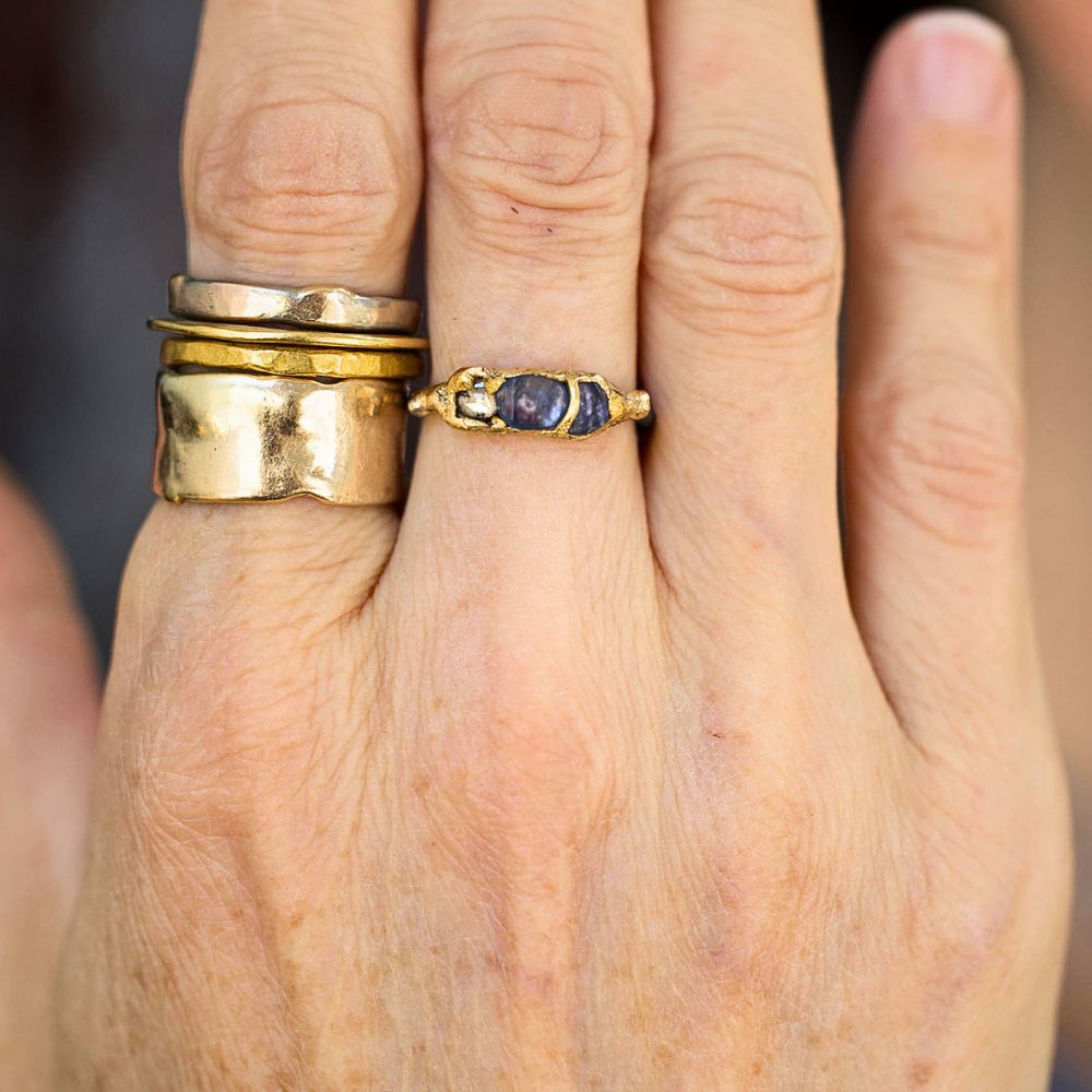 Sapphire and Rose Cut Diamond Band