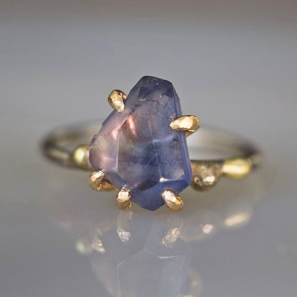 Purple Sapphire Medium Stone Ring on a Palladium and Gold Band