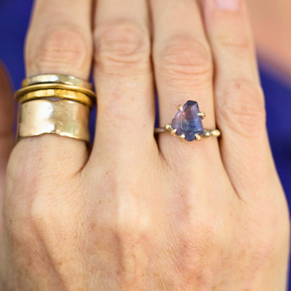 Purple Sapphire Medium Stone Ring on a Palladium and Gold Band
