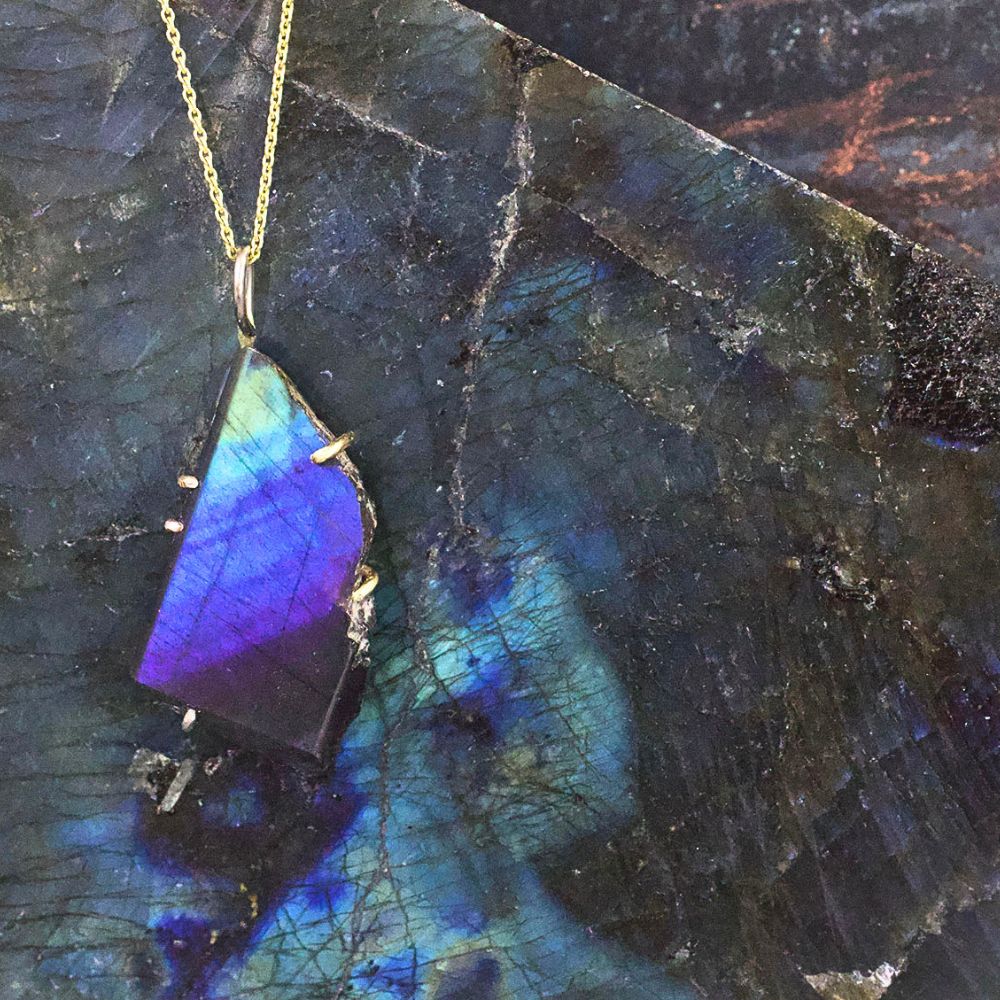 Spectrolite (High Quality and Rare Labradorite from Finland) Medium Stone Pendant