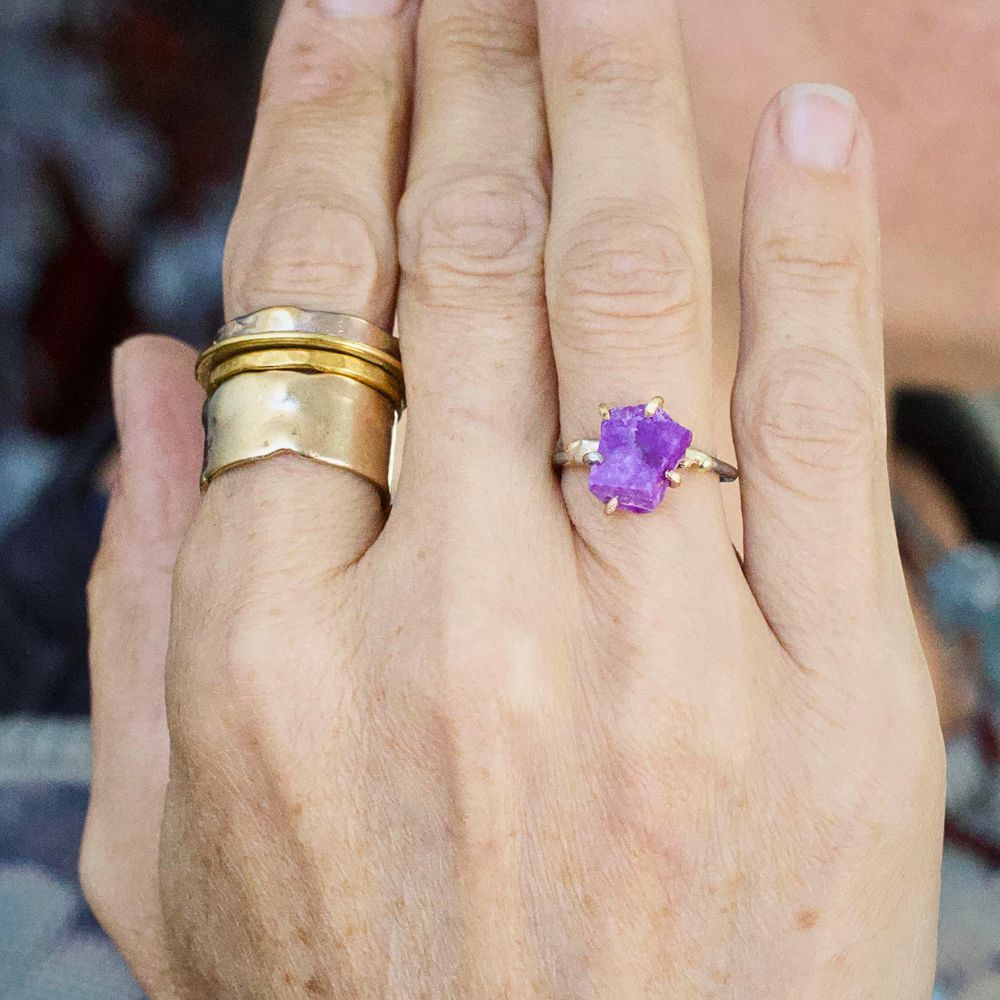 Sugilite Small Stone Ring on a Palladium and Gold Band