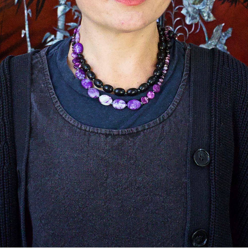 Sugilite and Shungite Lariat 36 Inches