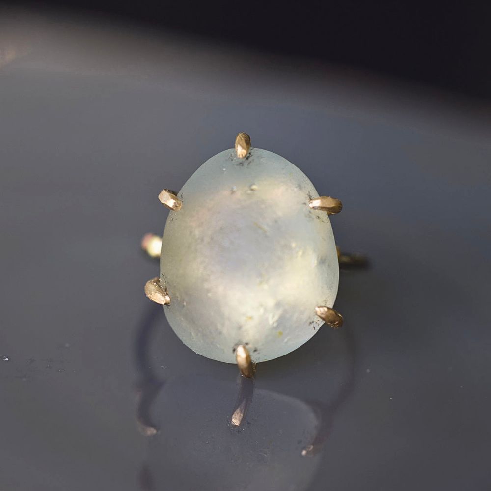 Blue Topaz Large Stone Ring on a Palladium and Gold Band