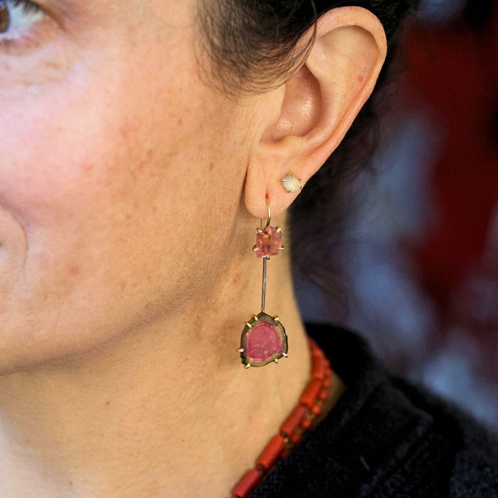 Pink Tourmaline and Watermelon Tourmaline Day to Night Earring Set