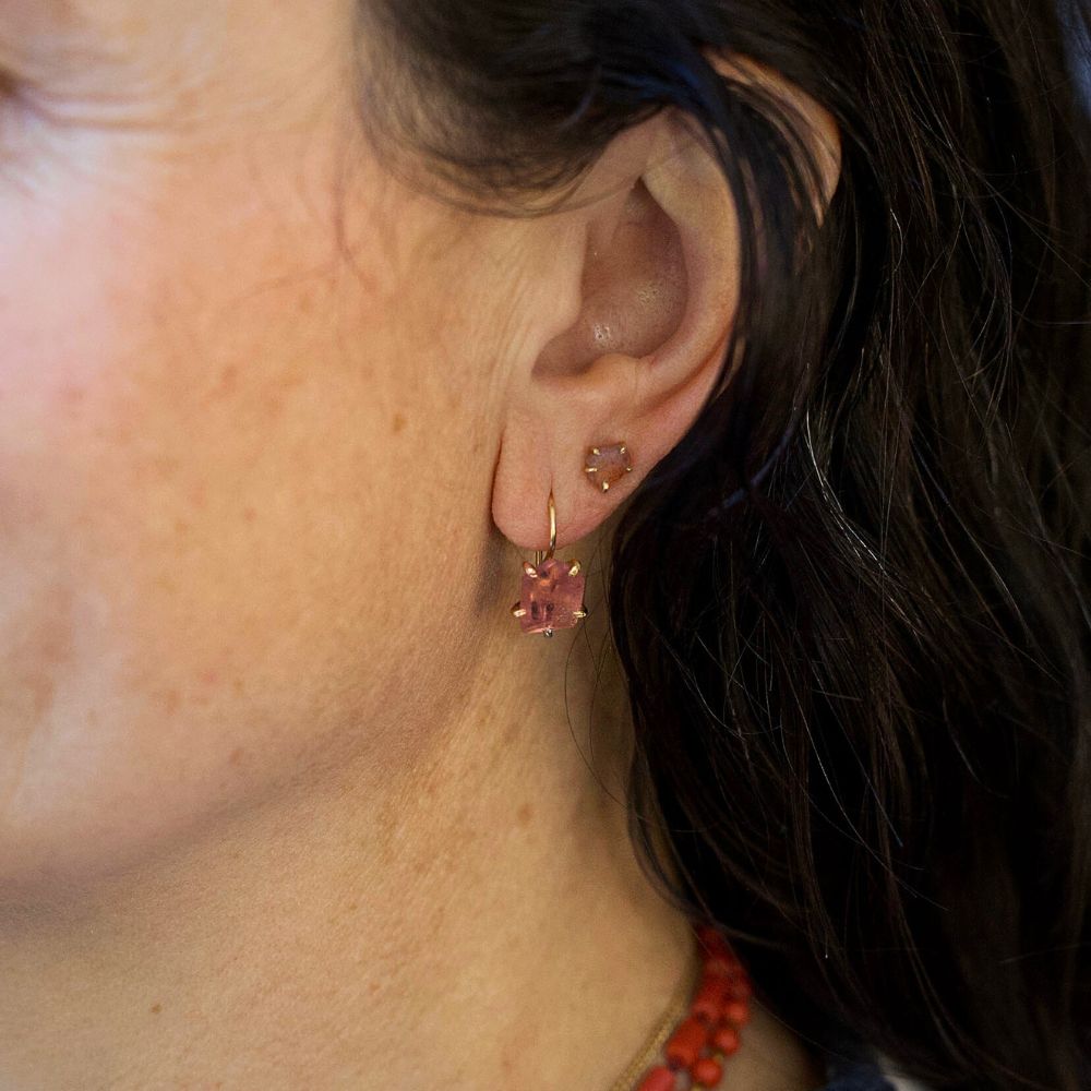 Pink Tourmaline Hook Earrings