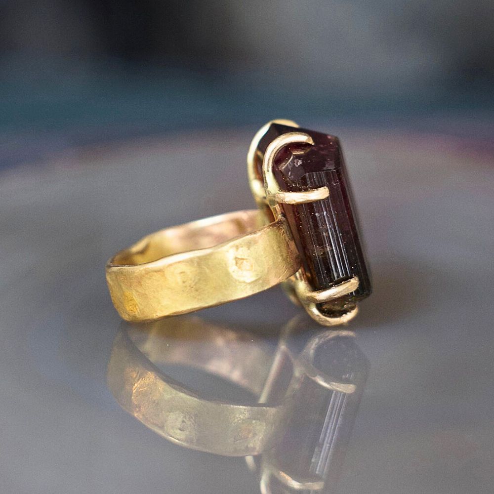 Multi Colored Exceptional Tourmaline Extra Large Stone Ring on our 6MM Cigar Band