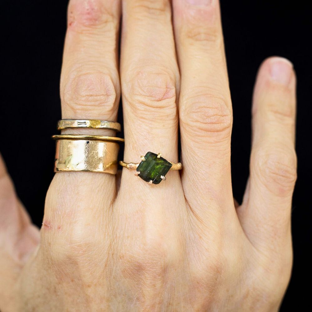 Green Tourmaline Small Stone Ring on a Yellow Gold Band