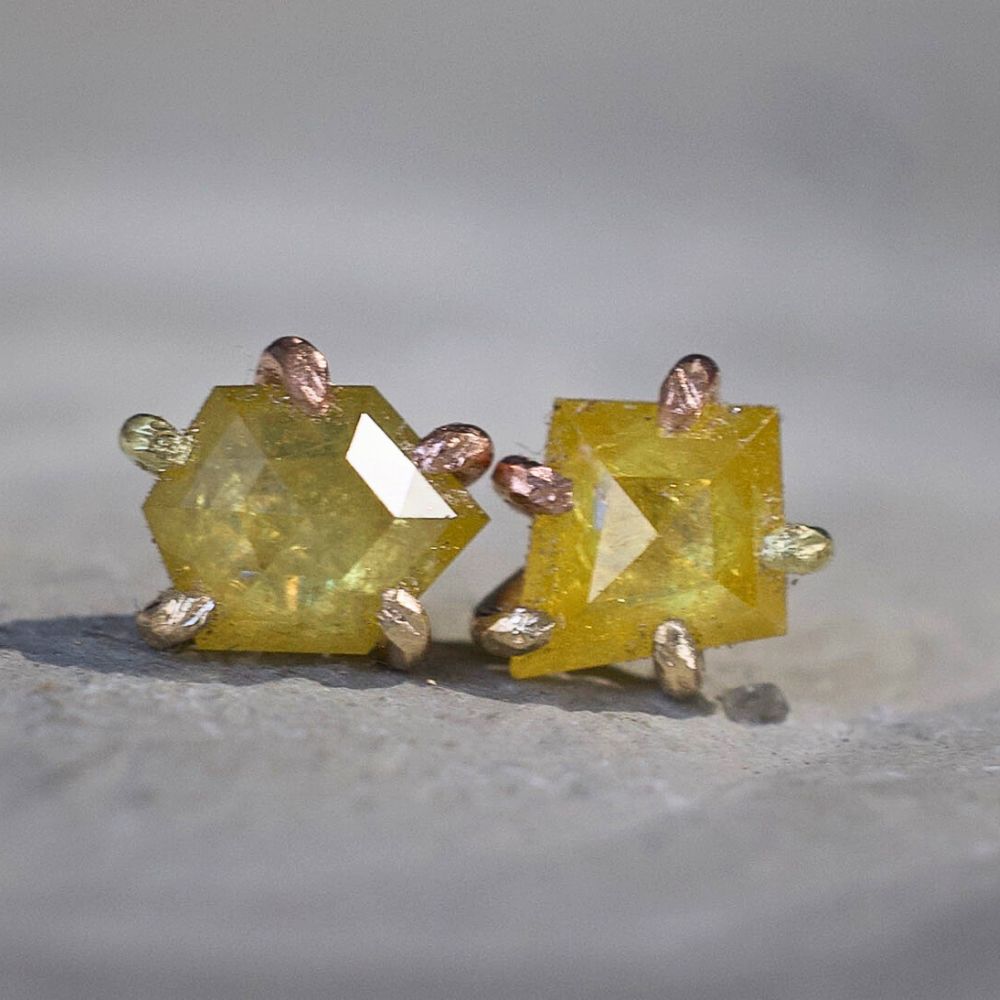 Yellow .94ct Rose Cut Diamond Studs