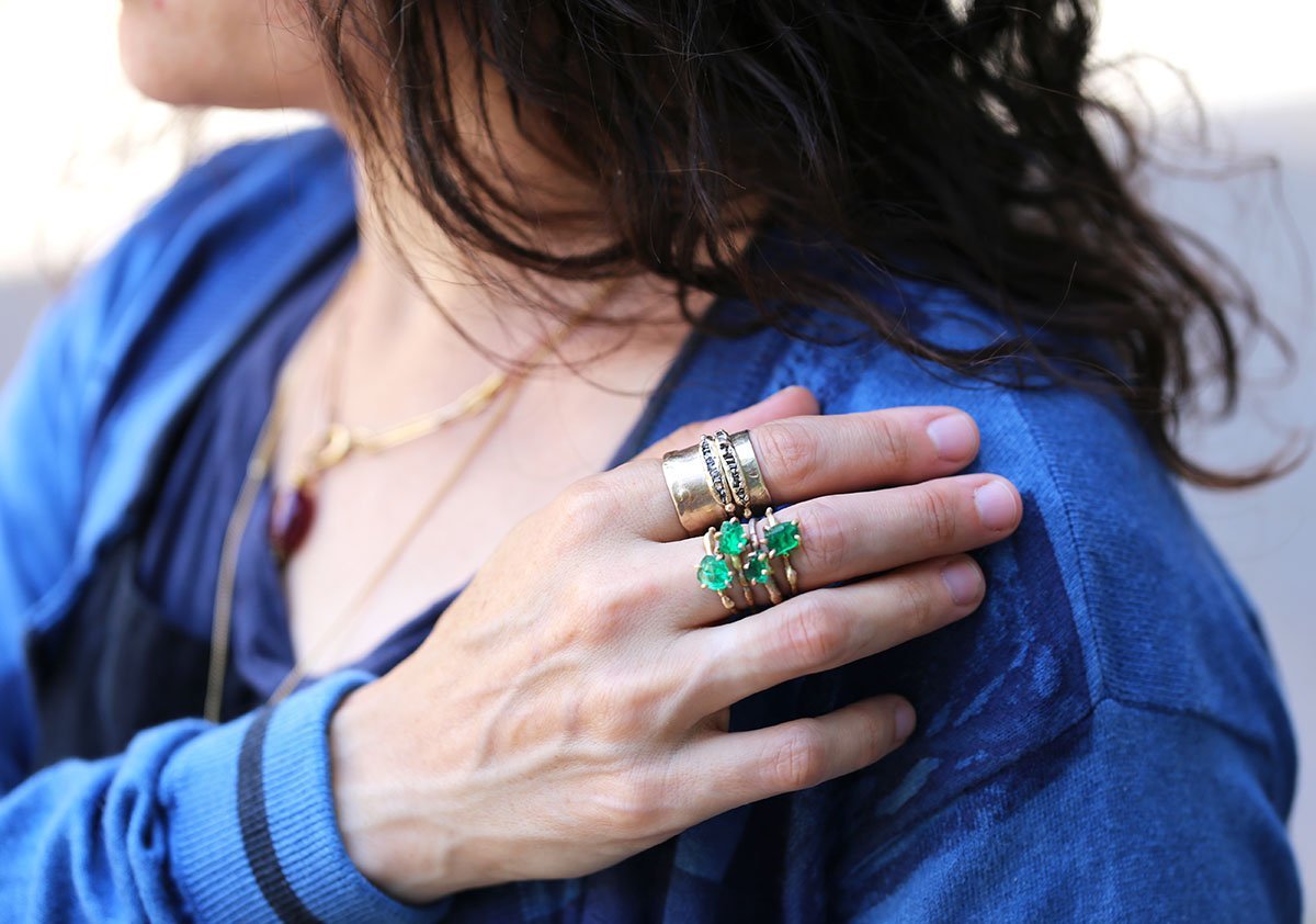 Zambian Emerald Rings On Hand