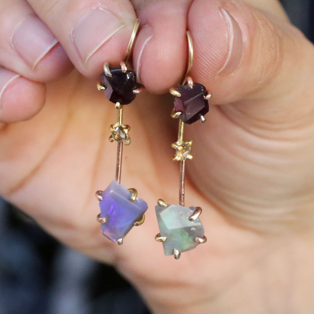 Idaho Garnet, diamond and opal earrings