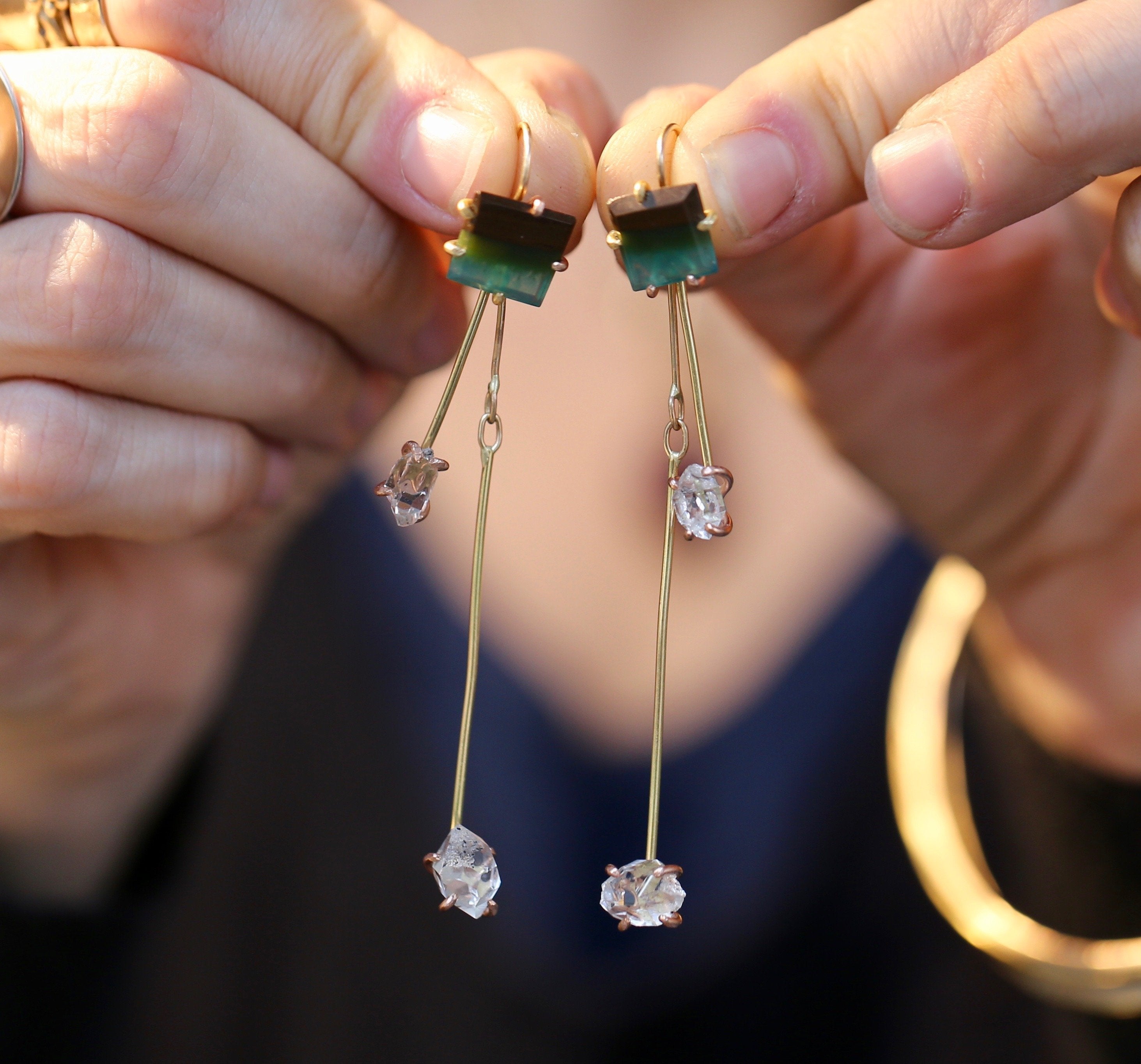 Herkimer Quartz and silica day to night earrings