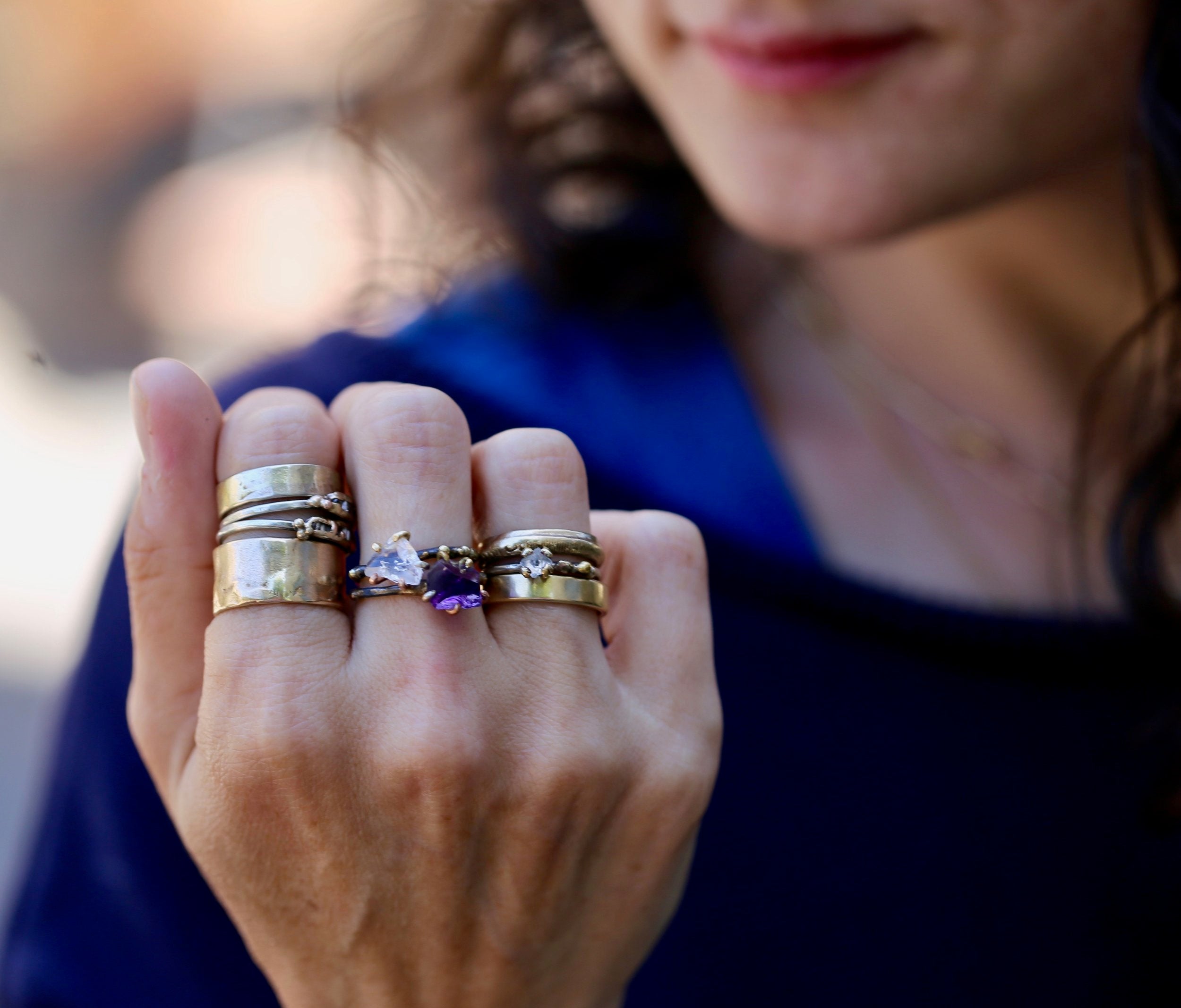 Amethyst ring on hand