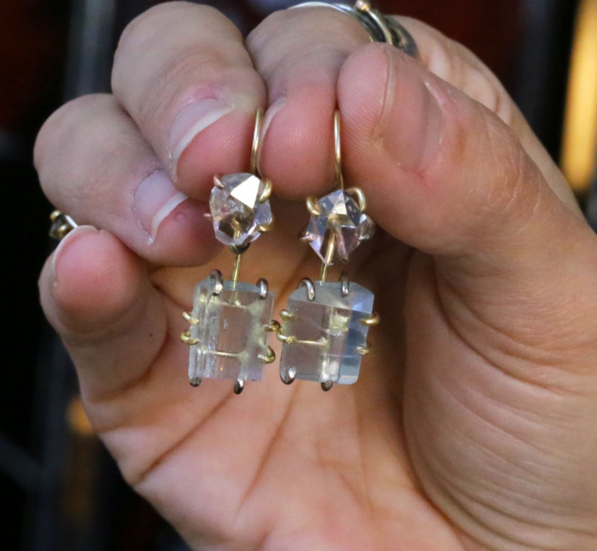 Herkimer Quartz and aquamarine day to night earrings