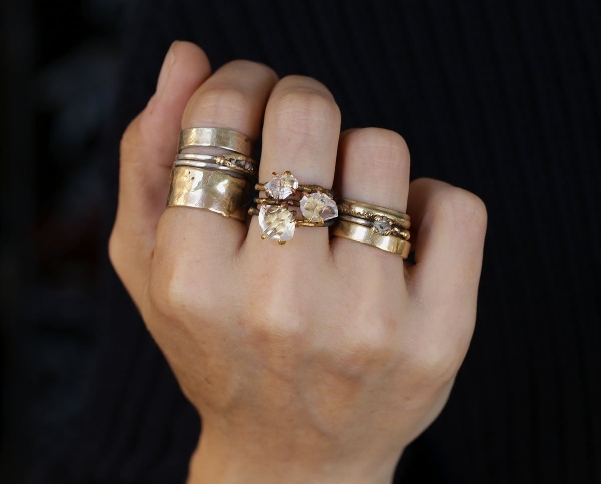 Herkimer Quartz rings on hand