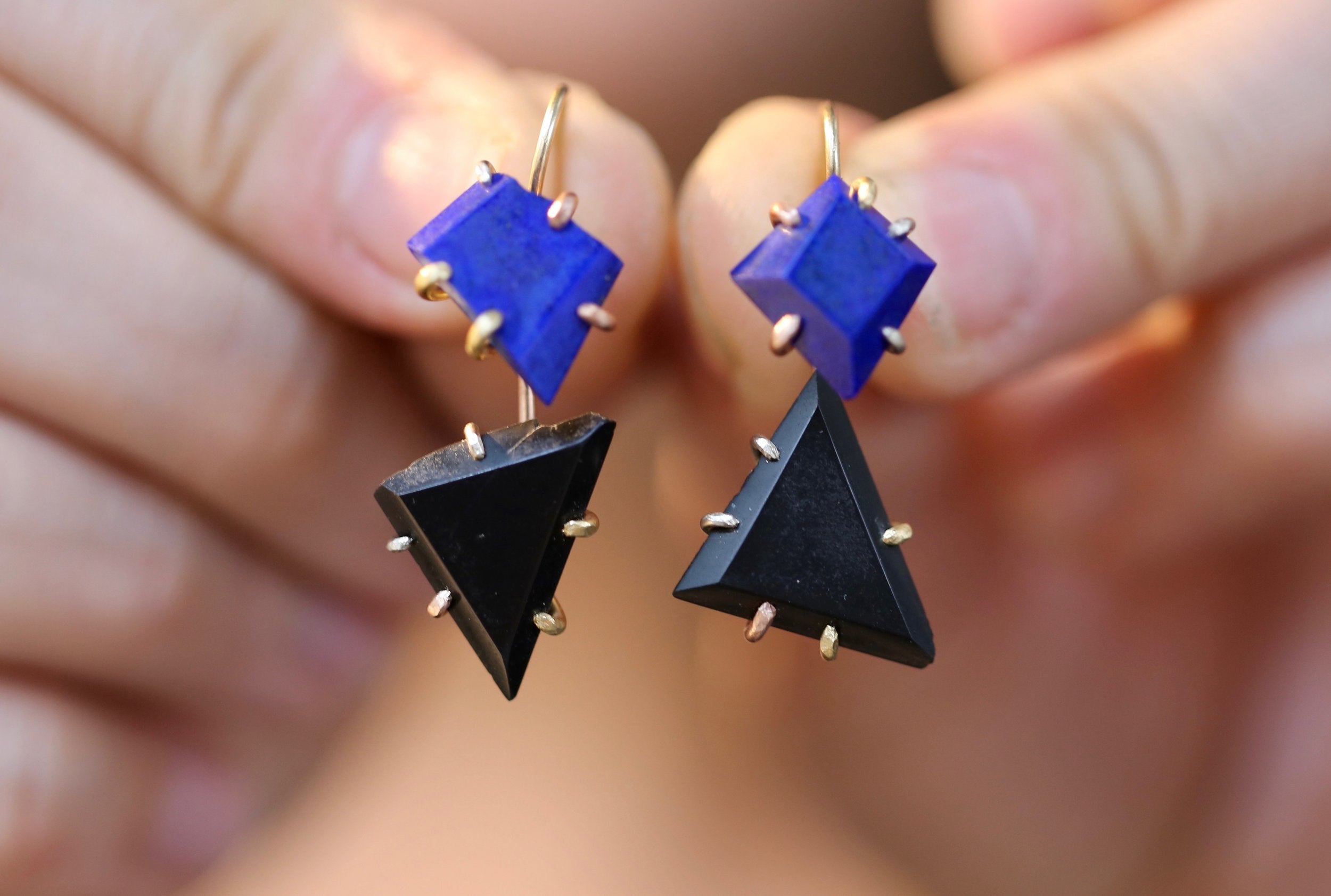 Afgani Lapis and black jade day to night earrings