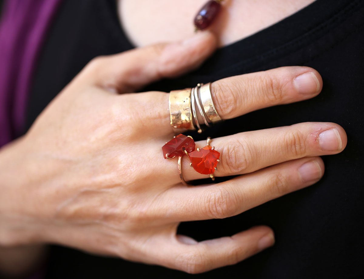 Mexican Fire Opal rings on hand