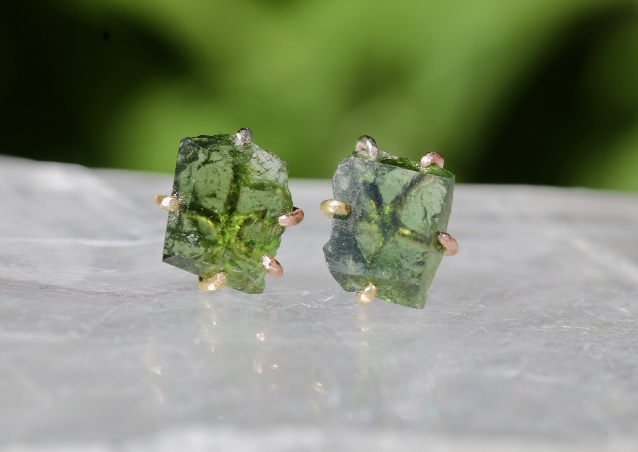 Moldavite large studs