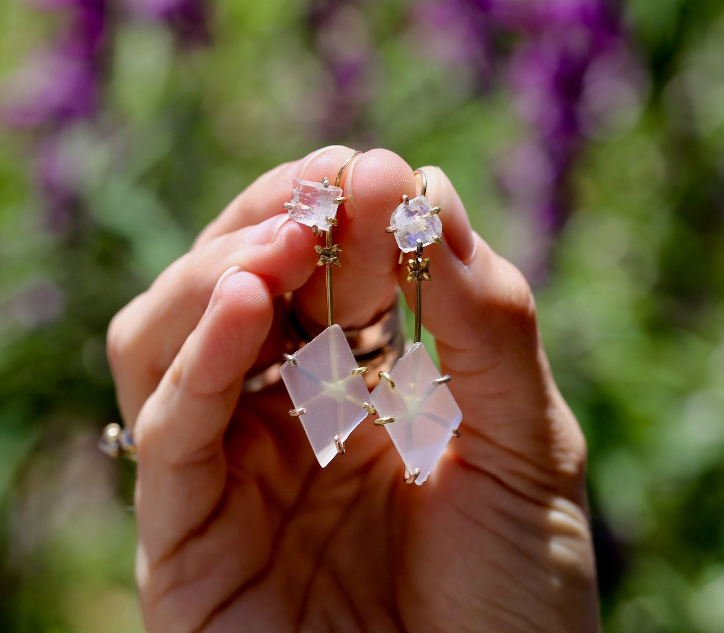 Rainbow Moonstone day to night earrings