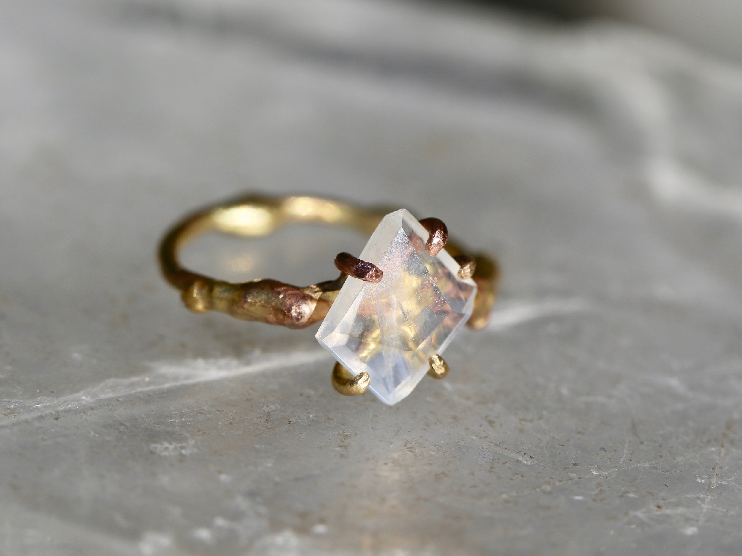 Rainbow Moonstone ring on gold band