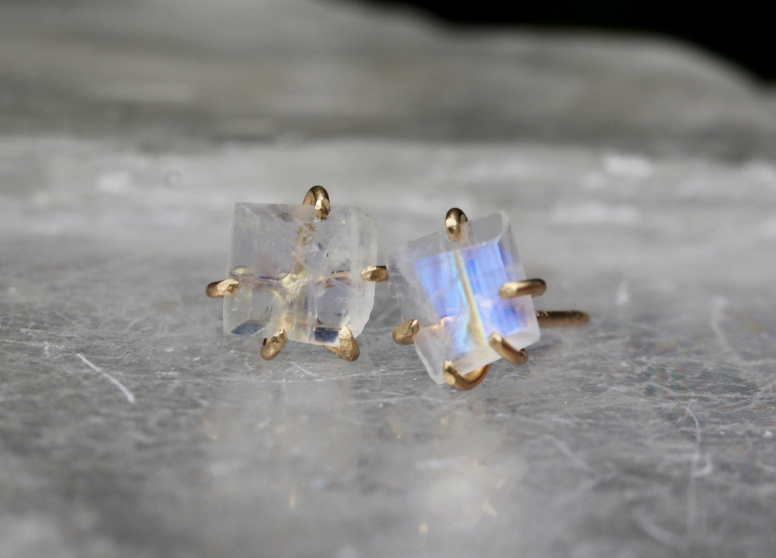 Rainbow Moonstone small studs