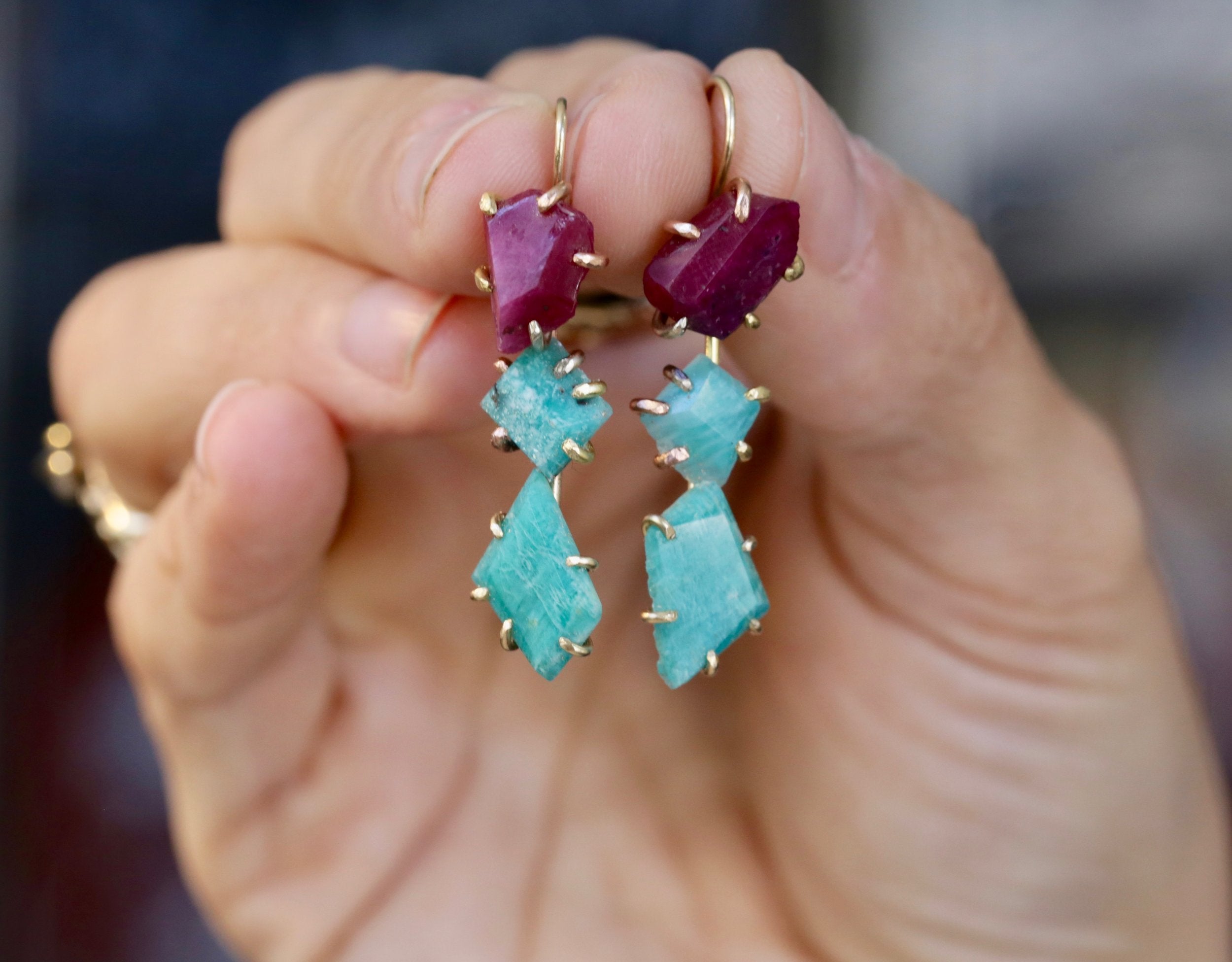 Colorado Amazonite and ruby day to night earrings