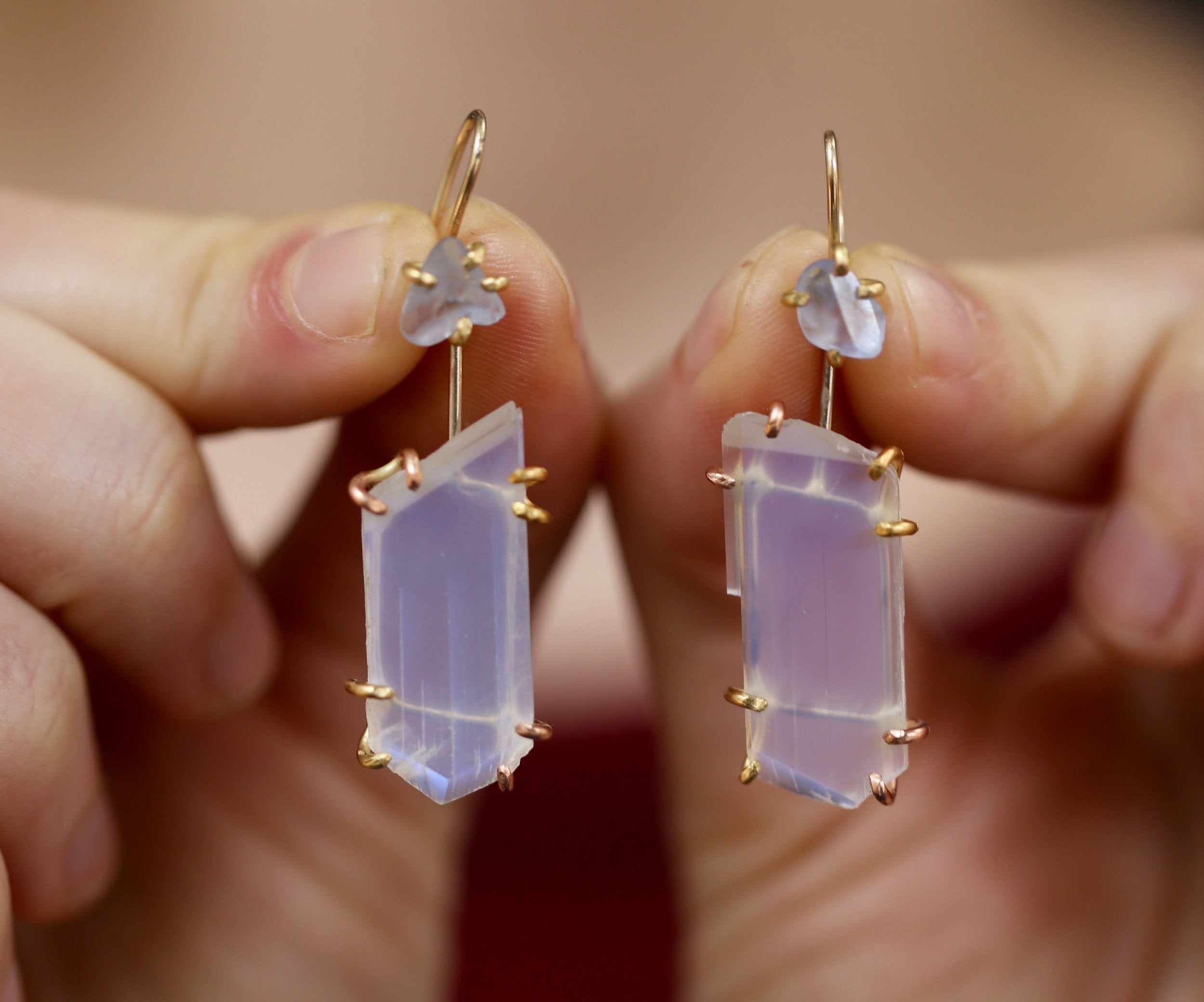Rainbow Moonstone and sapphire day to night earrings