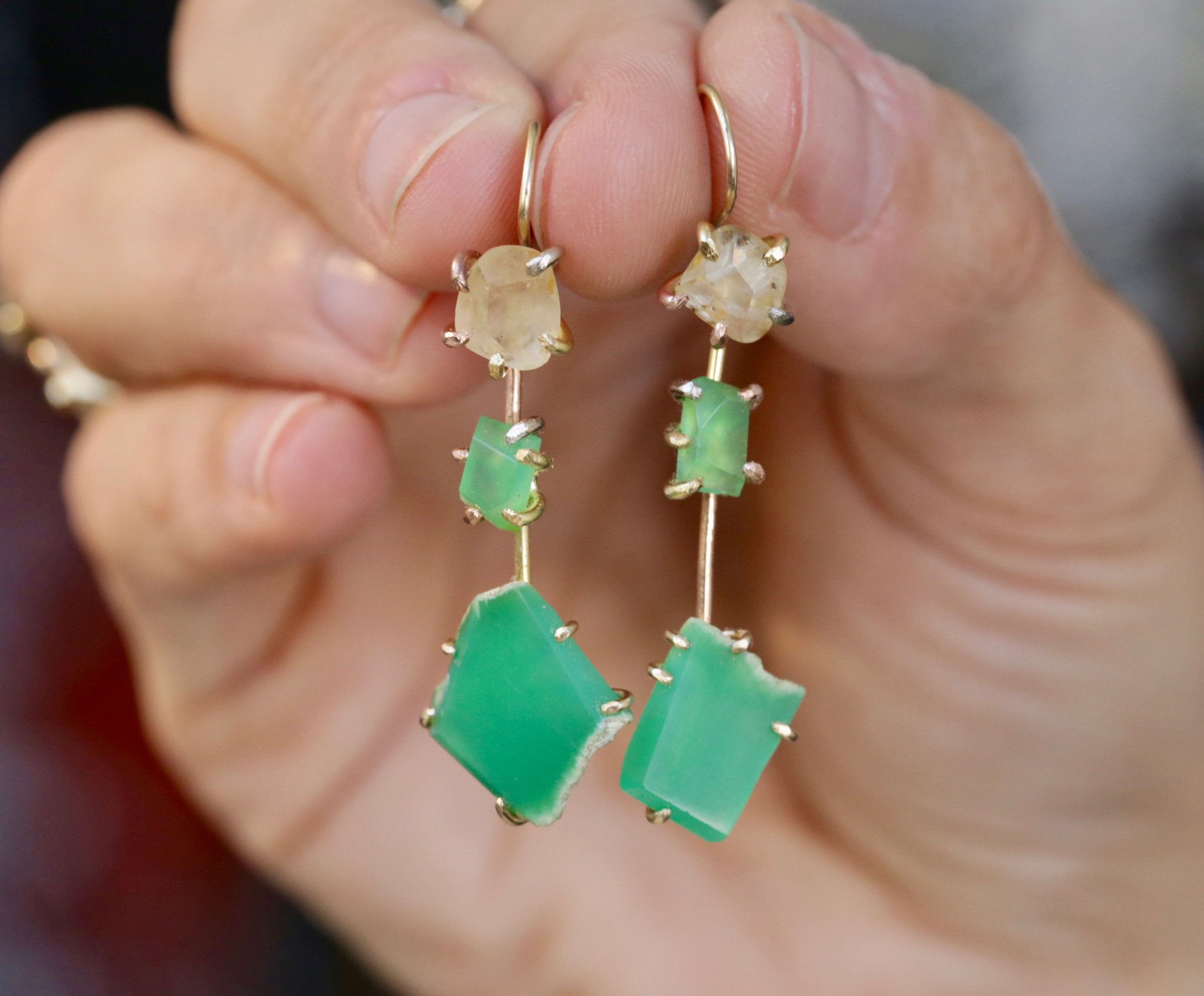 Chrysoprase and sapphire day to night earrings