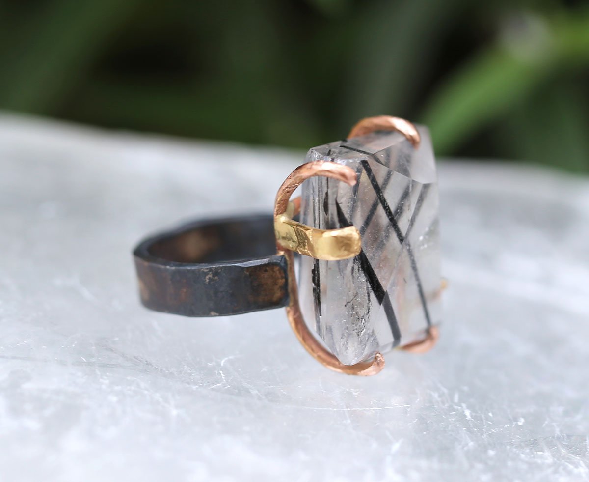 Tourmalated Quartz ring side view