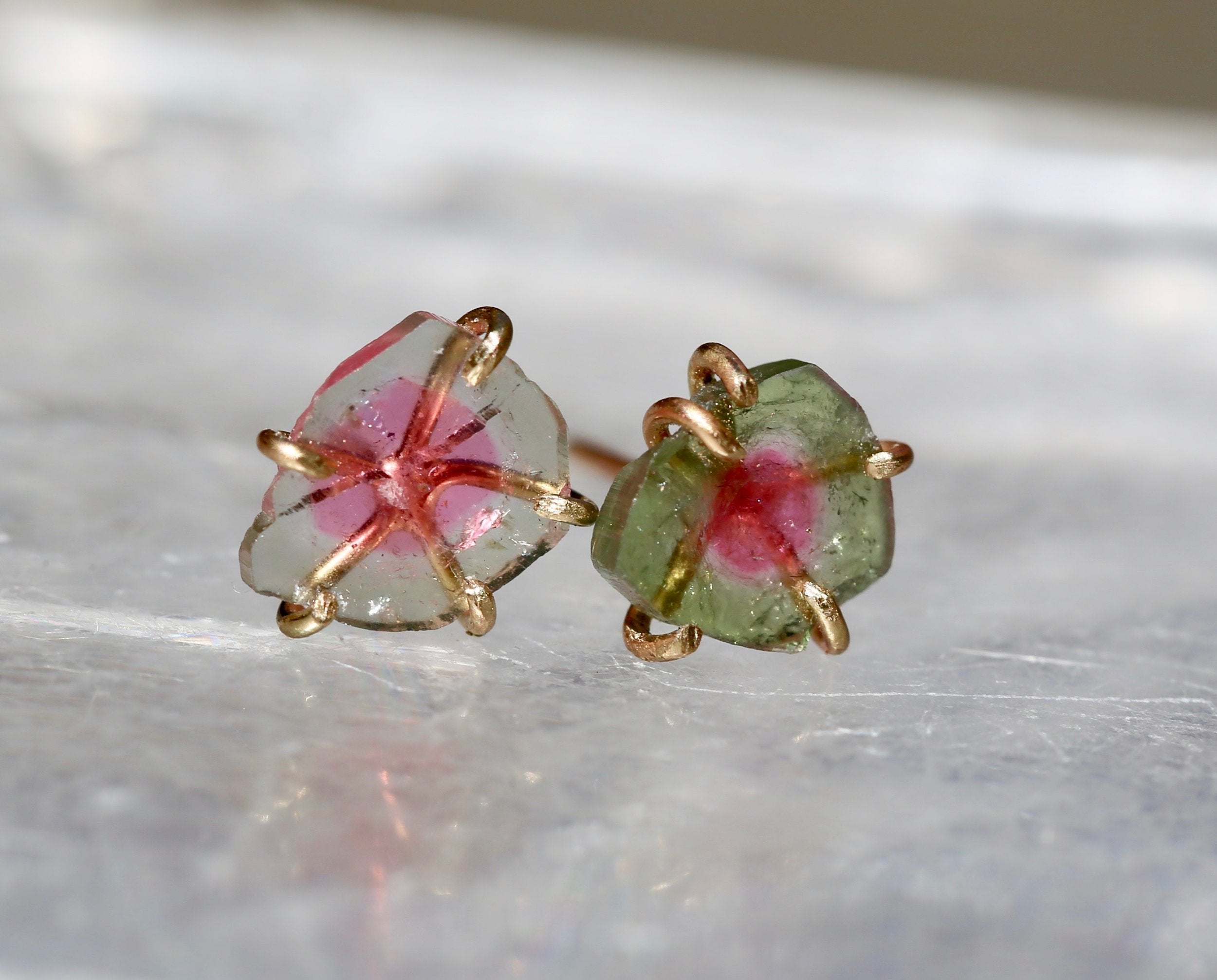 Watermelon Tourmaline studs