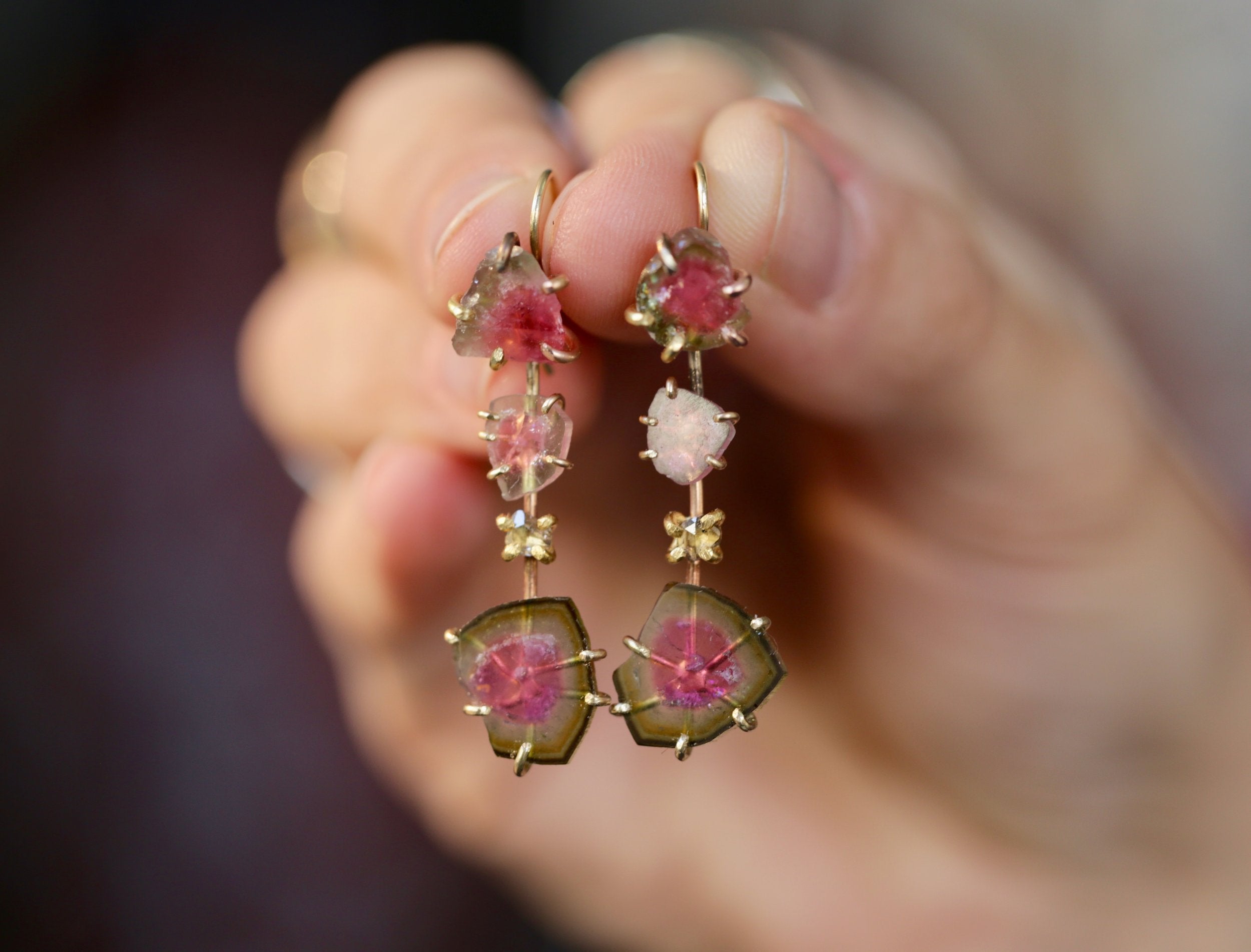 Watermelon Tourmaline day to night earrings