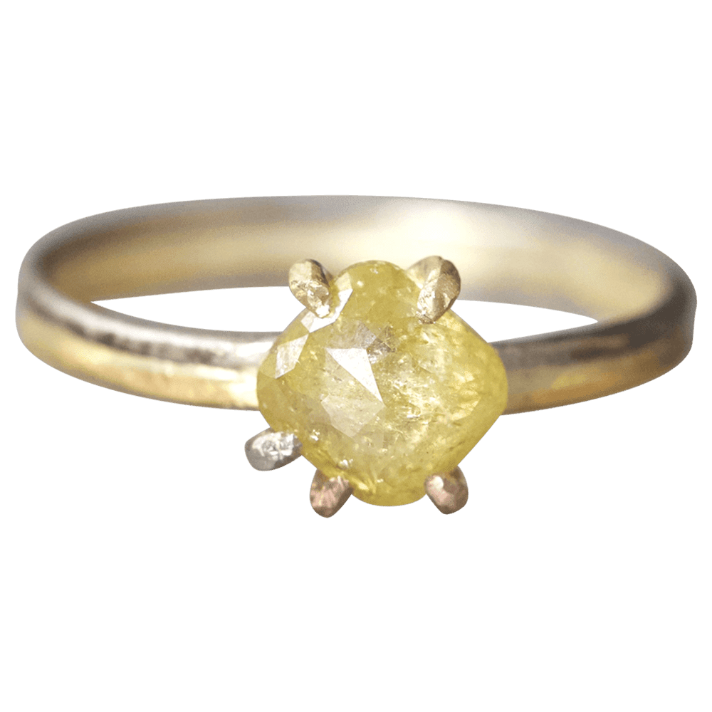 Yellow .98ct Rose Cut Diamond on our Gold Skinny Seamed Band