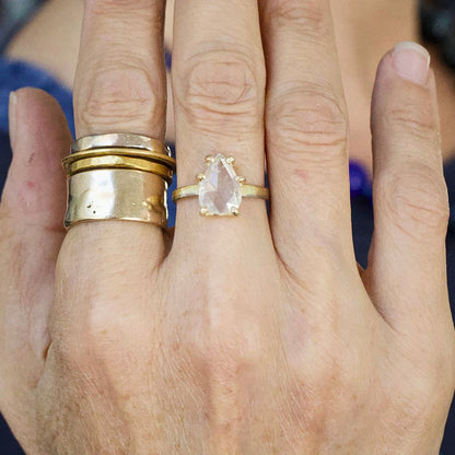 White 1.99 ct Pear Shaped Rose Cut Diamond on our Gold Skinny Seamed Band
